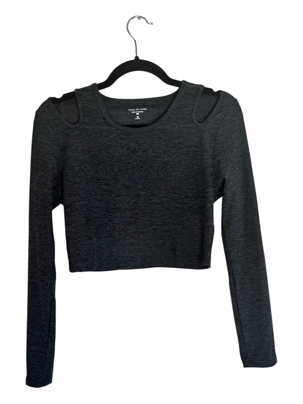 Year of Ours Charcoal Black Cutout Shoulder Long-Sleeve Crop Top Size M - Soft